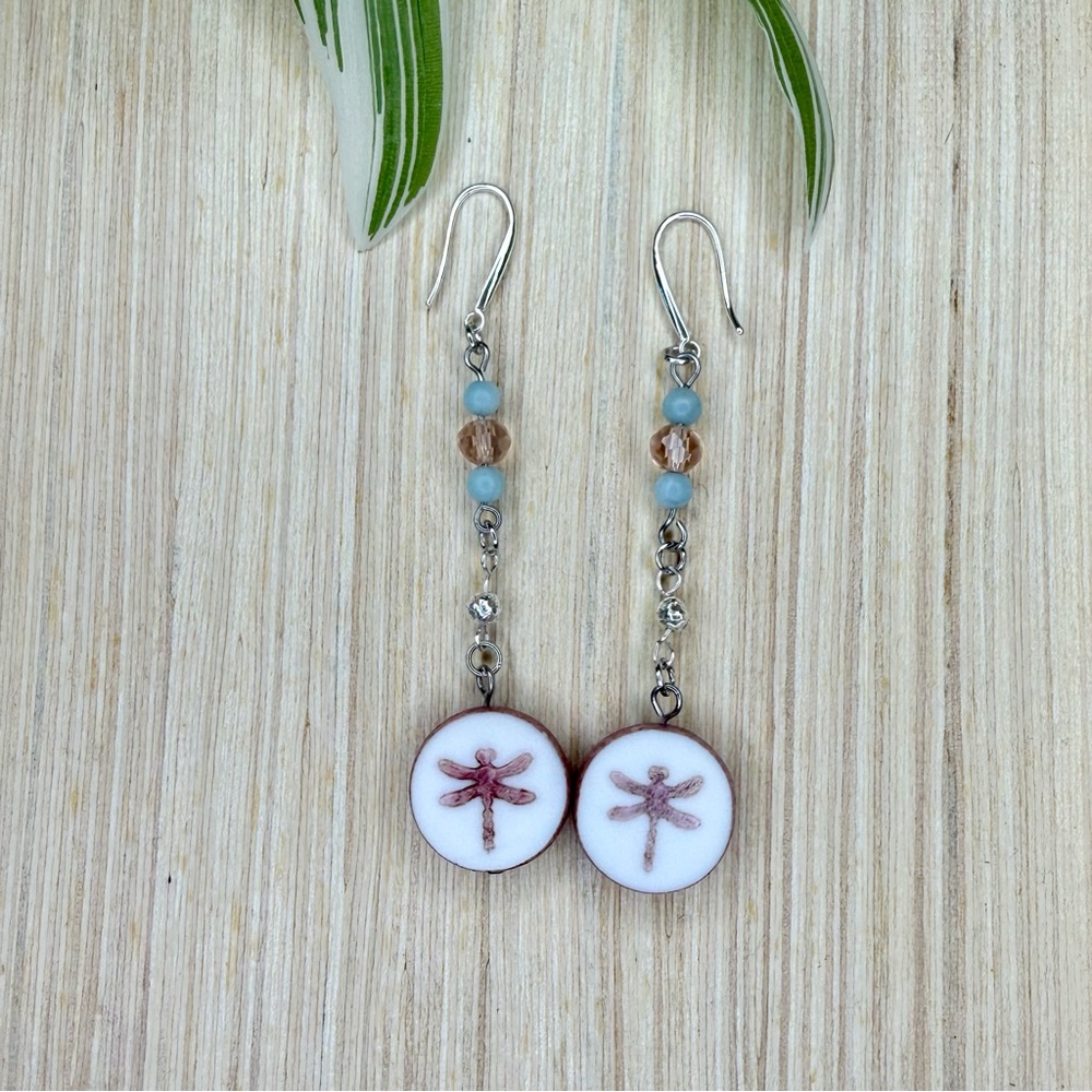 Blush Dragonfly Disc Earrings | Amazonite | Sterling Silver Earhooks | Handmade